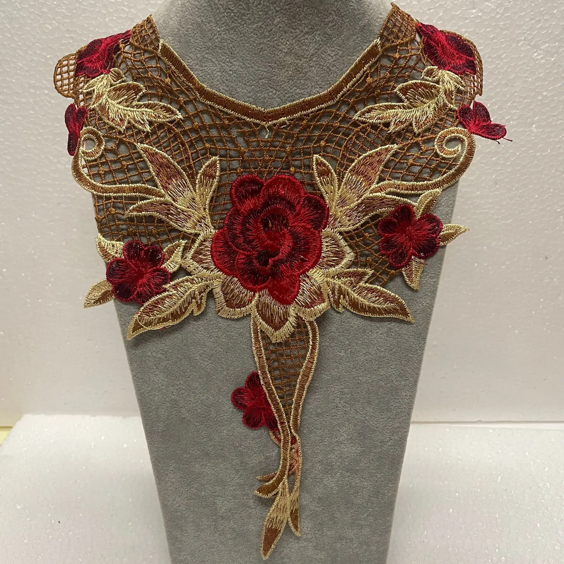 Embroidered lace collar, openwork false collar, DIY embroidered water-soluble 3D corsage, colorful fabric patch
