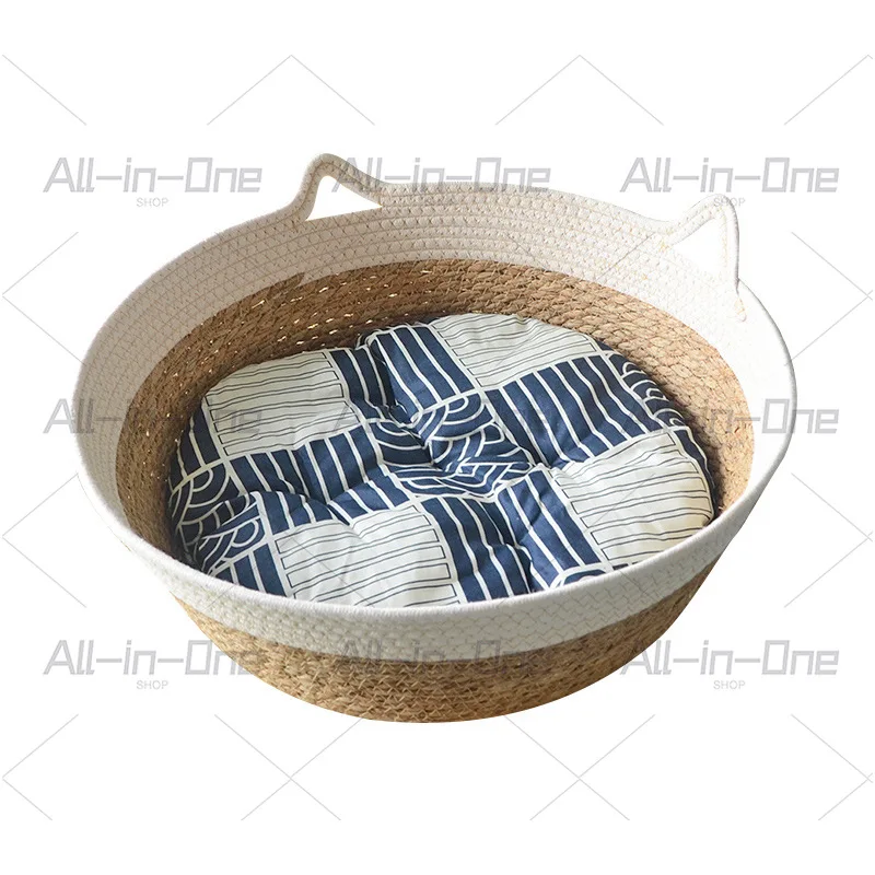 All-Season Cat Bed: Woven Rattan & Cool Mat for Summer, Breathable Pet Sleeping Cushion for Cats, Comfortable Nap Pad