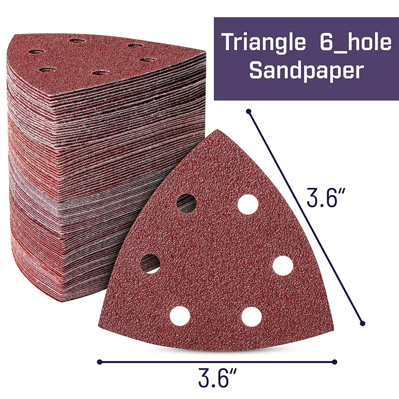 

60 Pcs Triangular Sanding Pads 6 Hole 60 80 120 180 240 320 Grit for Delta Multi Jet Sander Hook & Loop Sandpaper Abrasive Tools