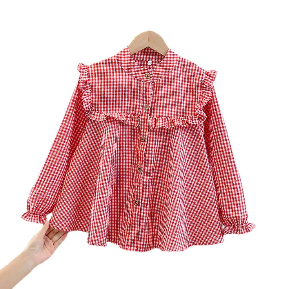 Big Girls Blouse Plaid Pattern Blouse For Girl Long Sleeve Kids Girl Blouse Shirt Teenage Children Clothing 6 8 10 12 14