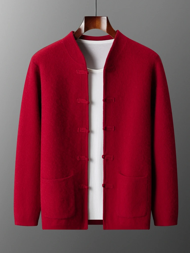 

TLOML Men 100% Cashmere Sweater Chinese Style Thicken Pan Button Cardigan Autumn Winter Soft Warm Cashmere Knitwear Jacket Coat