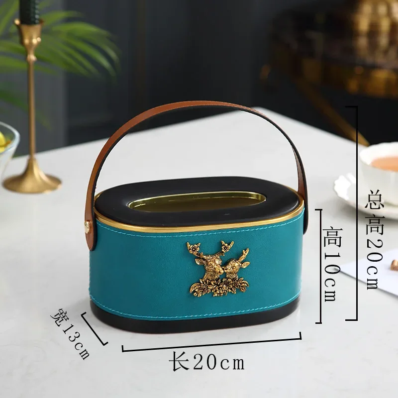 Resin Leather Rectangular Tissue Box Metal Deer Decoration Multifunction Remote Control Storage Box Napkin Holder Tissue Boxes