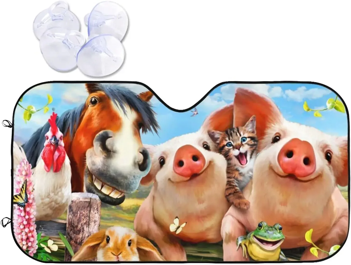 

Funny Farm Animals Car Windshield Sun Shade Front Window Blocks UV Rays Accordion Folding Visor Protector Shield Sunshades
