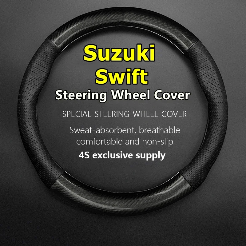 For Suzuki Swift Steering Wheel Cover Leather Carbon Fit R 1.6L S Sport BeeRacing SZ-L 2005 2010 2011 2012 2014 2017 2018 2022