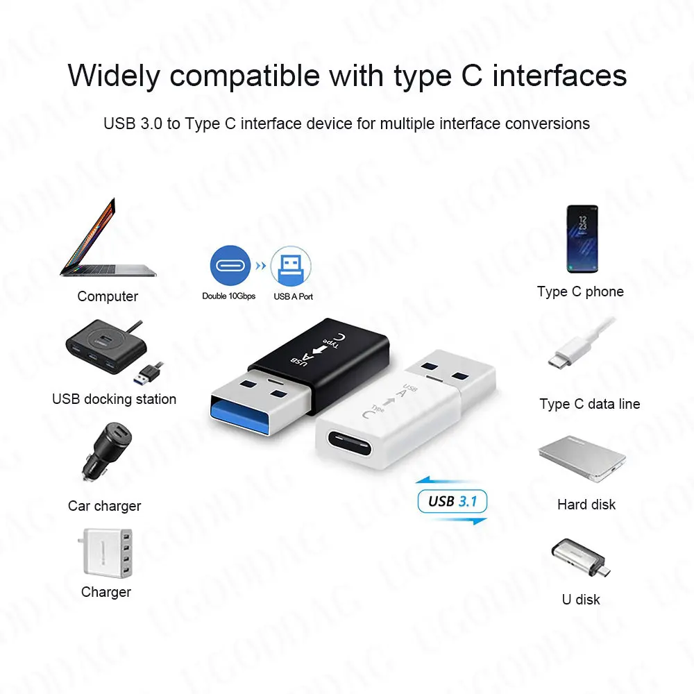 1/2PCS Type C USB 3.0 Adapter Fast Portable Type-C Data Charging Adapter Cables Converter for Smart Phone PC Computer