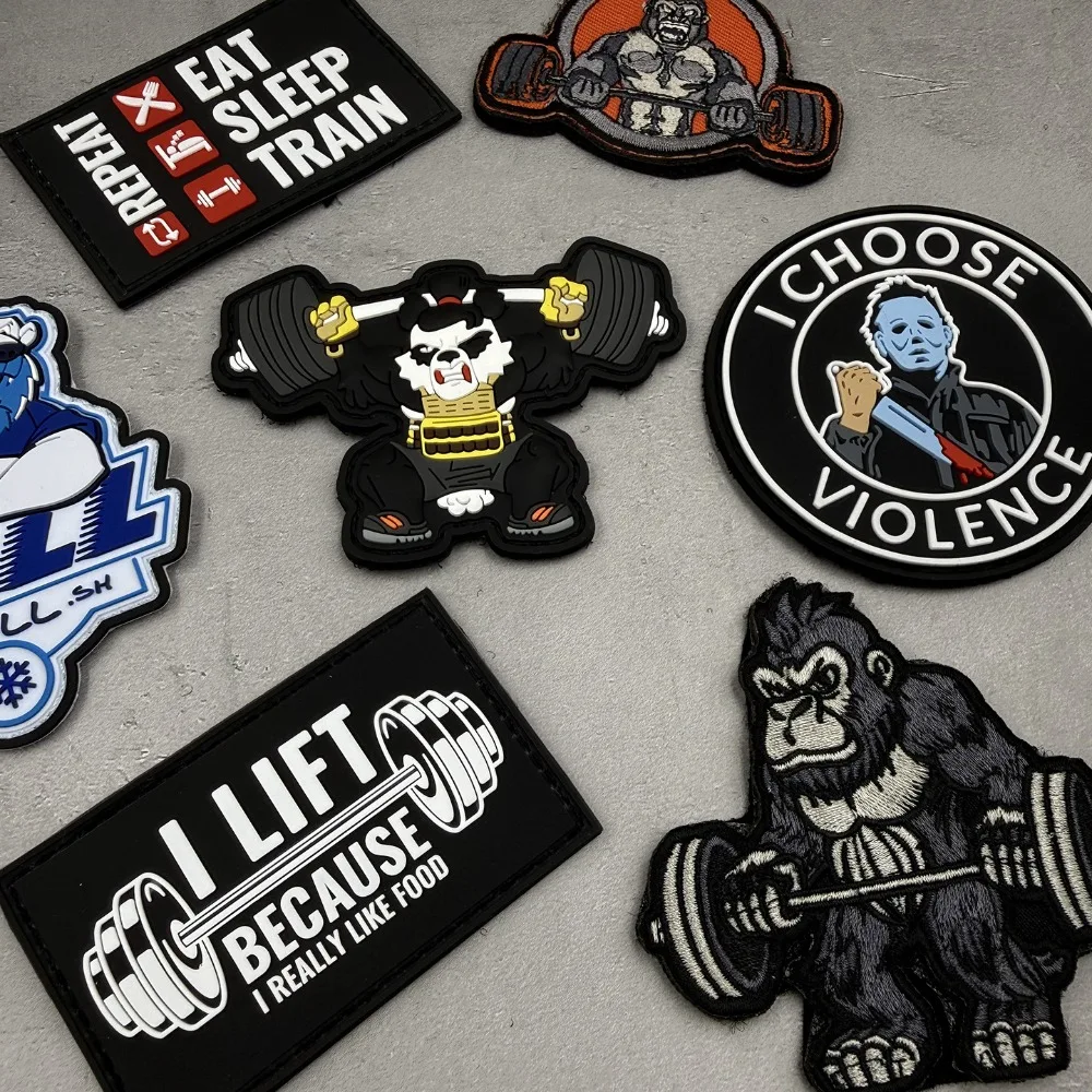 Sports Fitness PVC Badge Hook and Loop Patch Armband Gorilla Barbell Embroidery Patches DIY Backpack Bag Repair Accessories