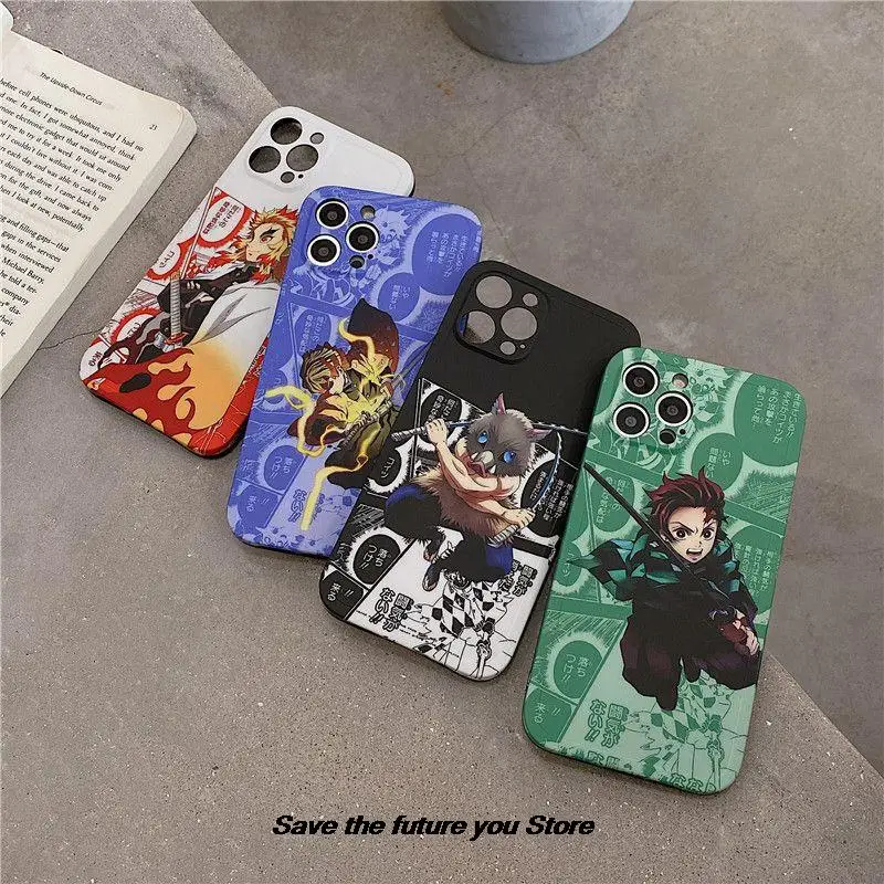 Japan Anime Demon Slayer Case for IPhone 11 12 13 14 Pro Max 14 Plus X XR XS Side package Phone Case Kimetsu No Yaiba TPU Cover