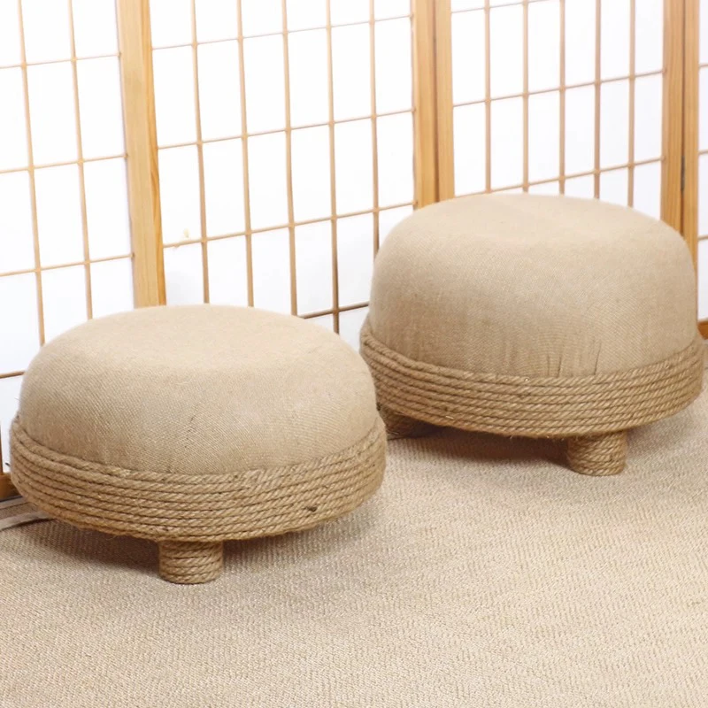 Muebles modernos, taburete tejido creativo, cojín de cuerda de cáñamo, silla de ocio Tatami, taburete para cambiar zapatos en e