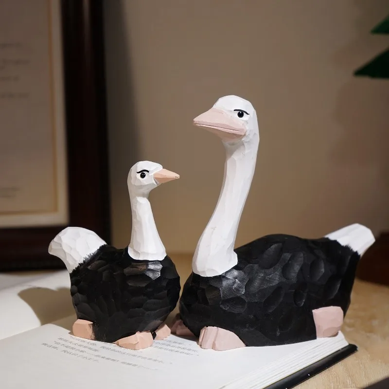 Ostrich Handmade Wood Sculpture Animal Figurines Office Workspace TV Console Entryway Desk Birthday Gift Wooden Animal Miniature