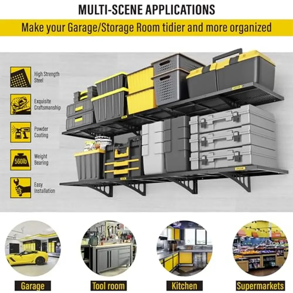 Heavy Duty Steel Garage Storage Rack Wall Shelves Strong Wall Mounted Storage Solution Neat Organization Hoard 48