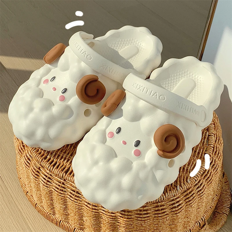 Mo Dou Cute Sheep Shape Sandals for Women Non Slip Summer Slippers Funny Designer Clogs Waterproof Beach Shoes Garden Shoes