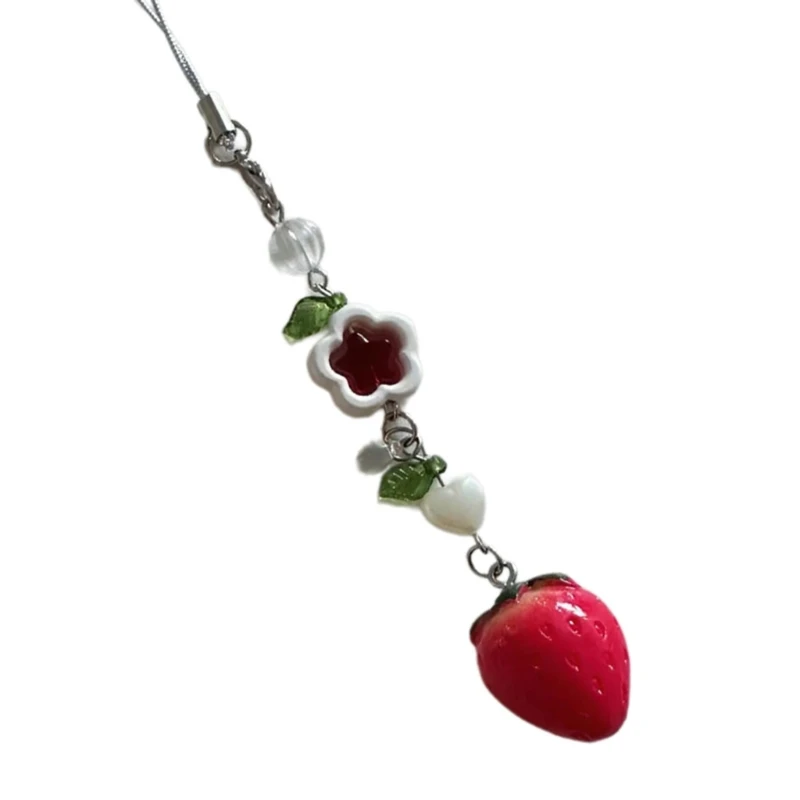 S1Y1 Portable Handmade Strawberry Phone Pendant Keyring for Fashion Individuals