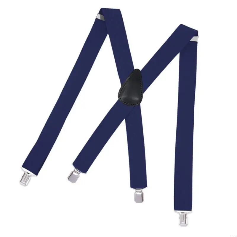 Y88A Durability Polyester Suspenders For Men Elastic Adjustable Straps 4 Clip Design Multiple Colors