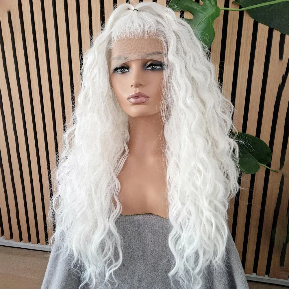 White Wig 30inches Loose Deep Wave Lace Frontal Wigs 13X4 Curly Lace Front Wig Synthetic Hairline Daily Wear for White Wemon