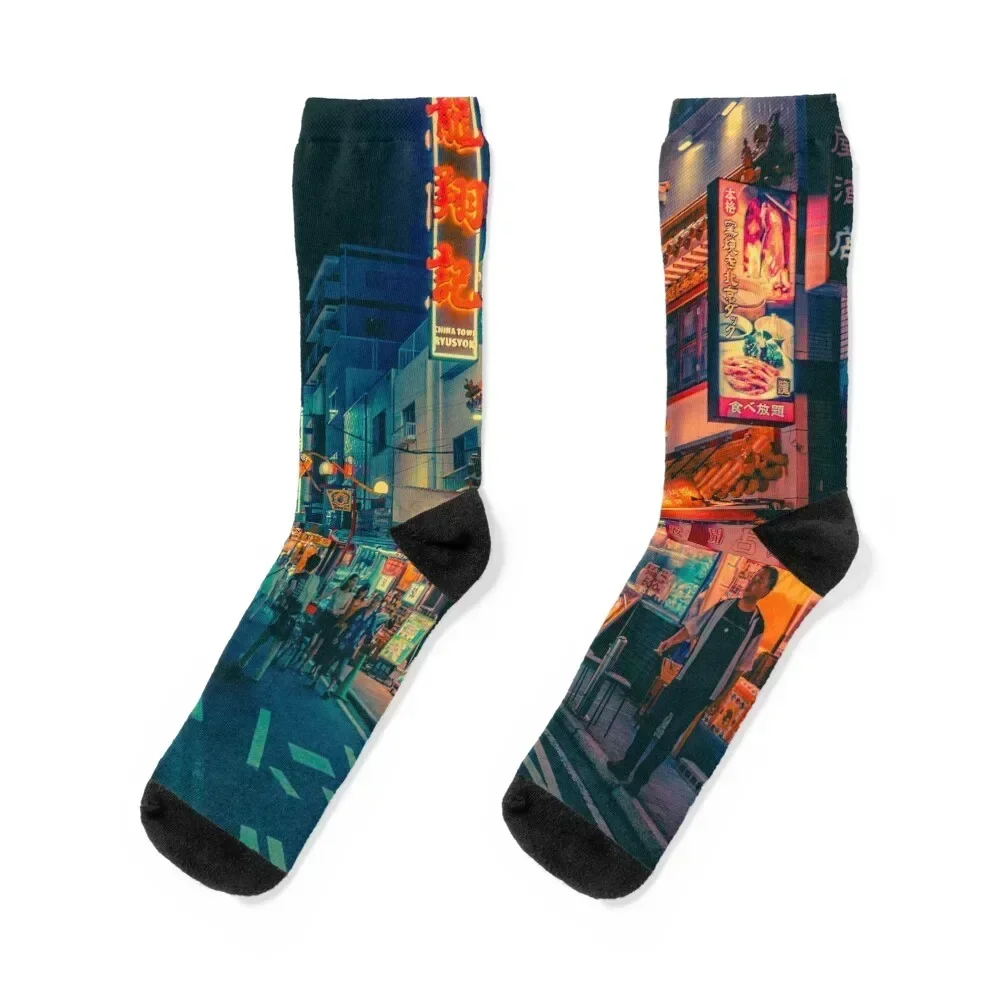 Electric Dreams III- Japan Night Photo Socks with print Stockings compression Socks For Man Women's