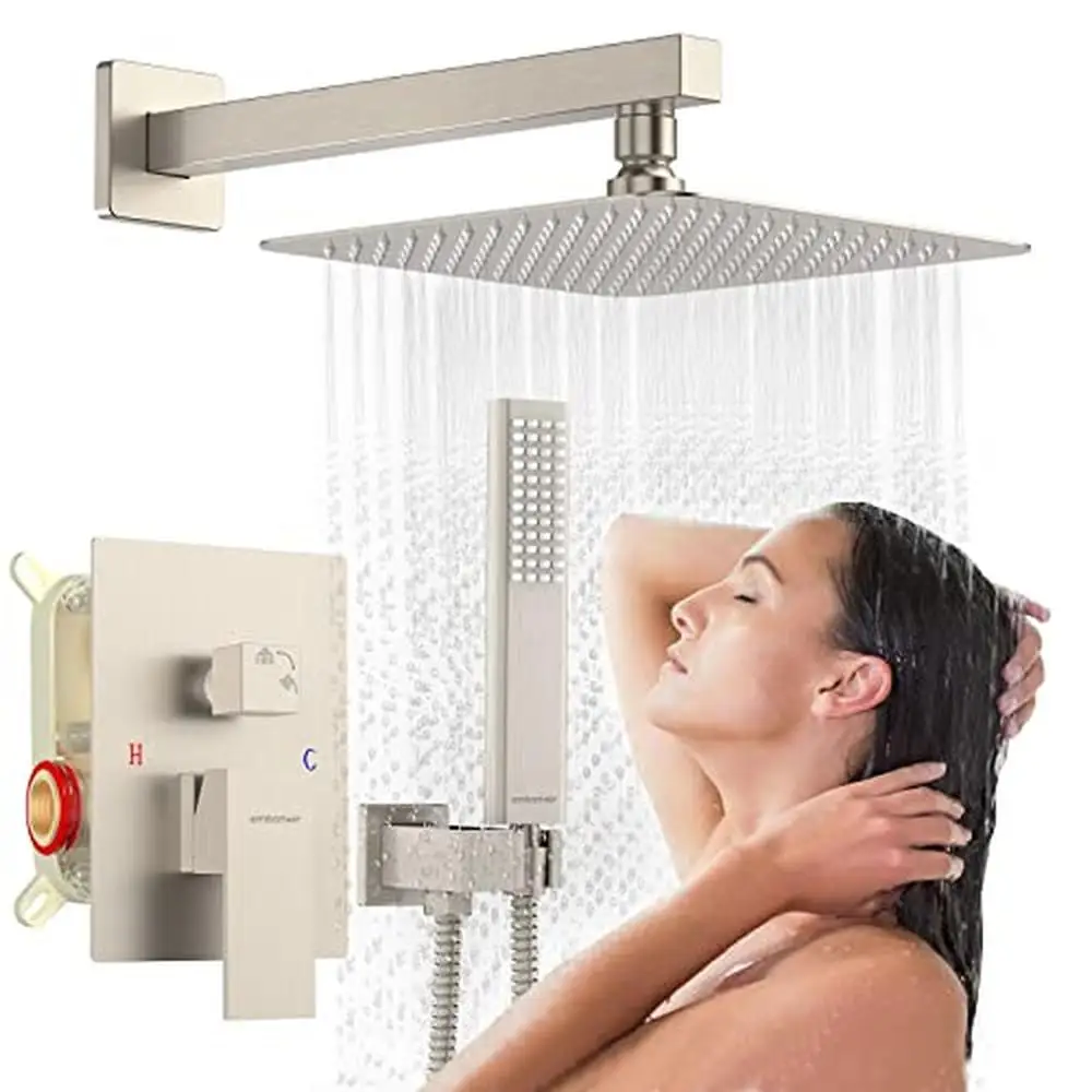 Luxury Rain Shower Faucet Set with Handheld High Pressure Air Injection Technology Easy Wall Mount Installation US Plumbing