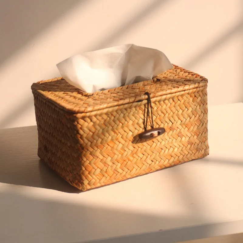 

Rattan Grass Woven Tissue Box Multifunctional Living Room Storage Box Homestay Retro Boites De Rangement Kitchens Accessories