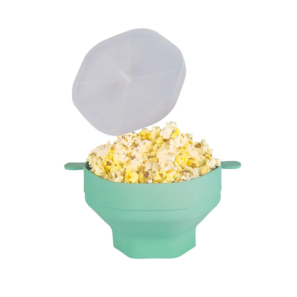 Silicone Microwave Popcorn Bowl Foldable Popcorn Maker Bucket Bowl with Lid Folding Popcorn Kitchen Baking Tool Cyan