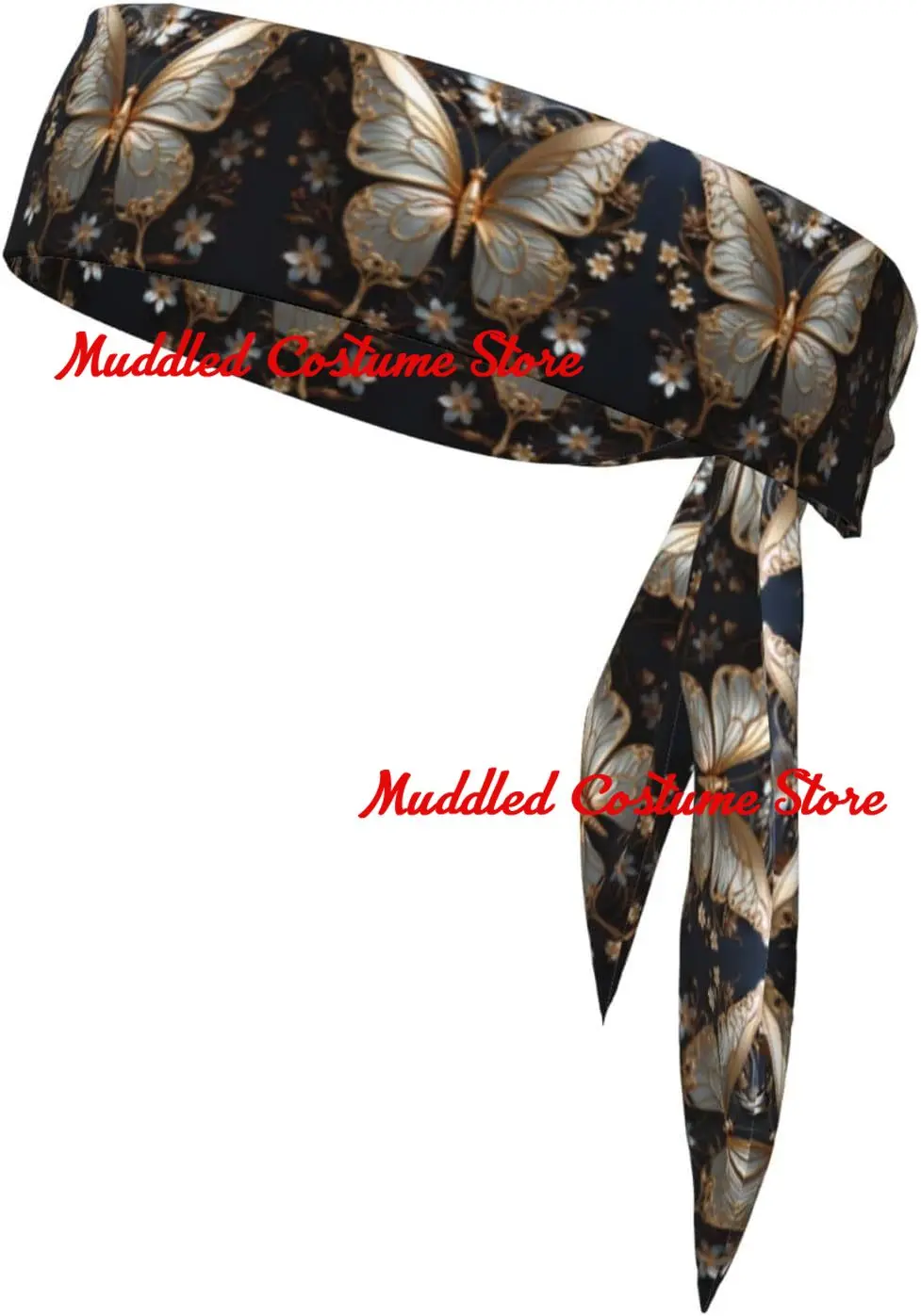 

Спортивная повязка на голову с золотисто-белыми бабочками и рисунком для бега, фитнеса, езды на велосипеде, многофункциональная спортивная повязка