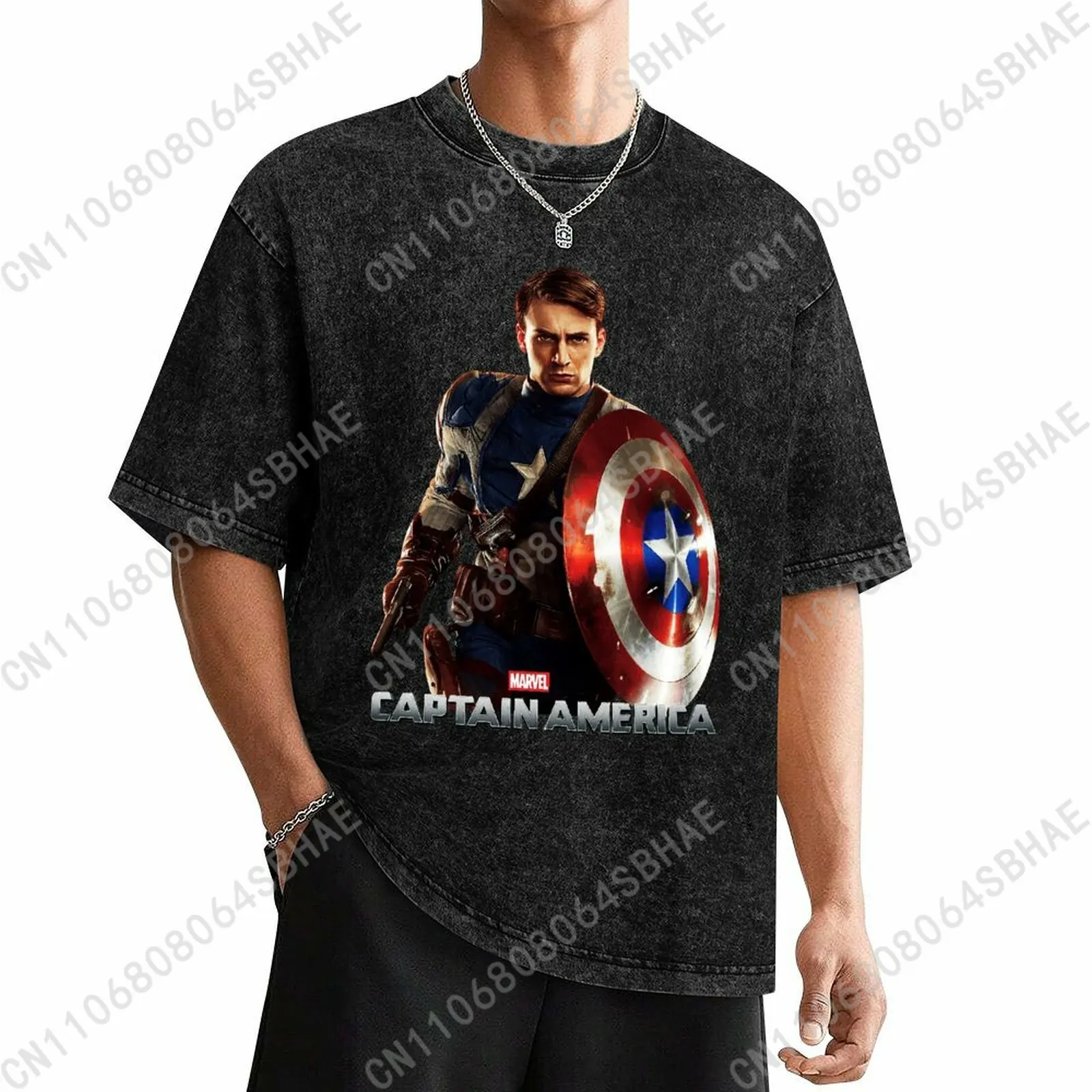 

Marvel Captain America Custom Mens Vintage T Shirt Washed Distressed Tee Men Short Sleeve Personalized Cotton Shirt Cosplay