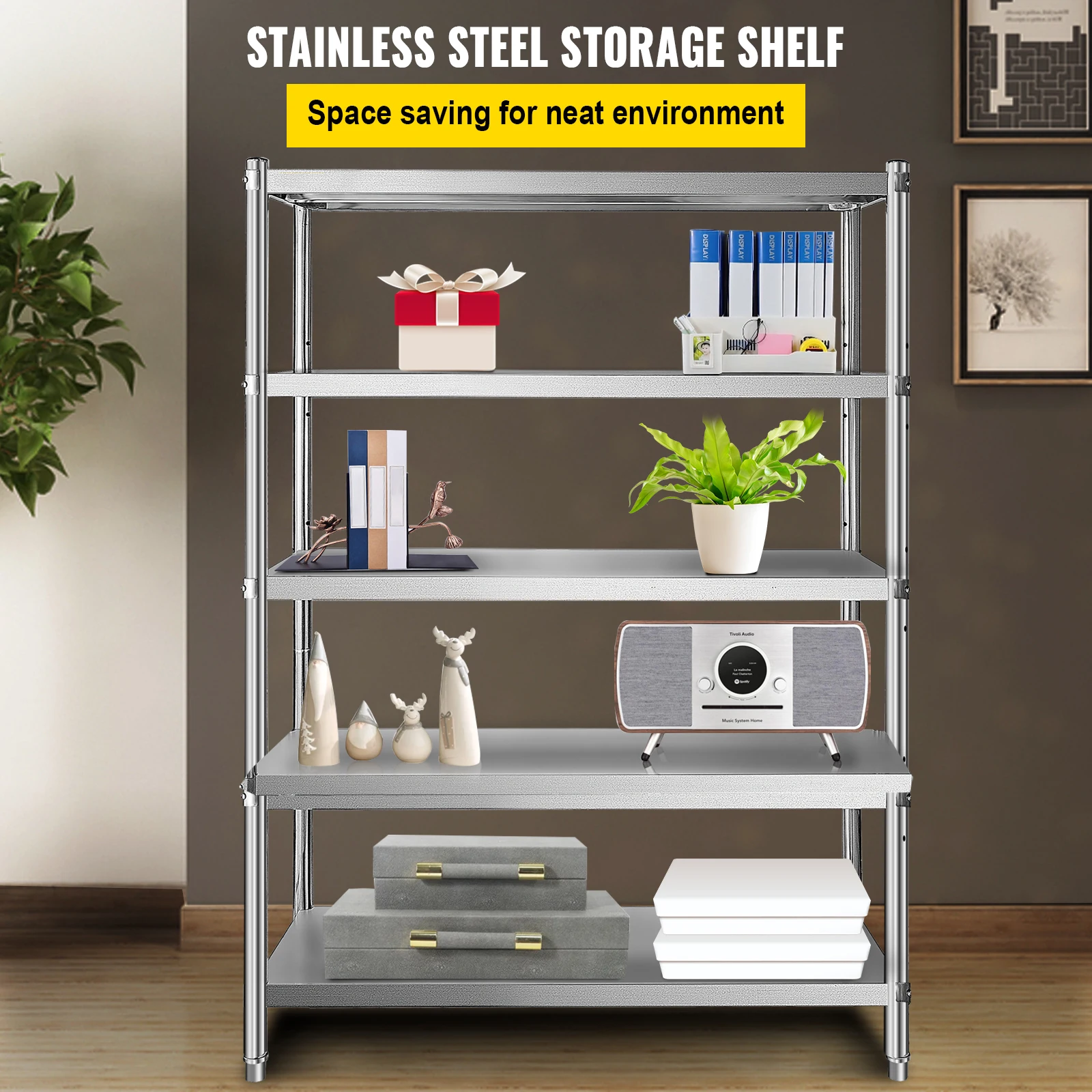 SucceBuy Tier Stainless Steel Shelves Adjustable Shelf Storage Unit Stainless Steel Rack Shelving for Kitchen Commercial Use