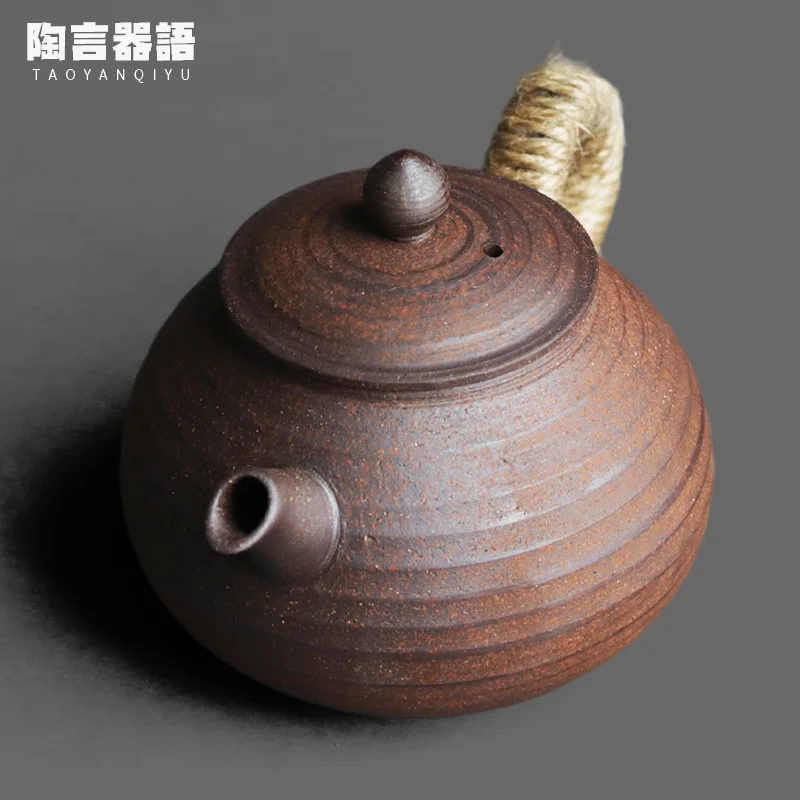 Rock mine clay round drop hand-held teapot unglazed unglazed unglazed firing craft Japanese Zen tea ceremony health single teapo