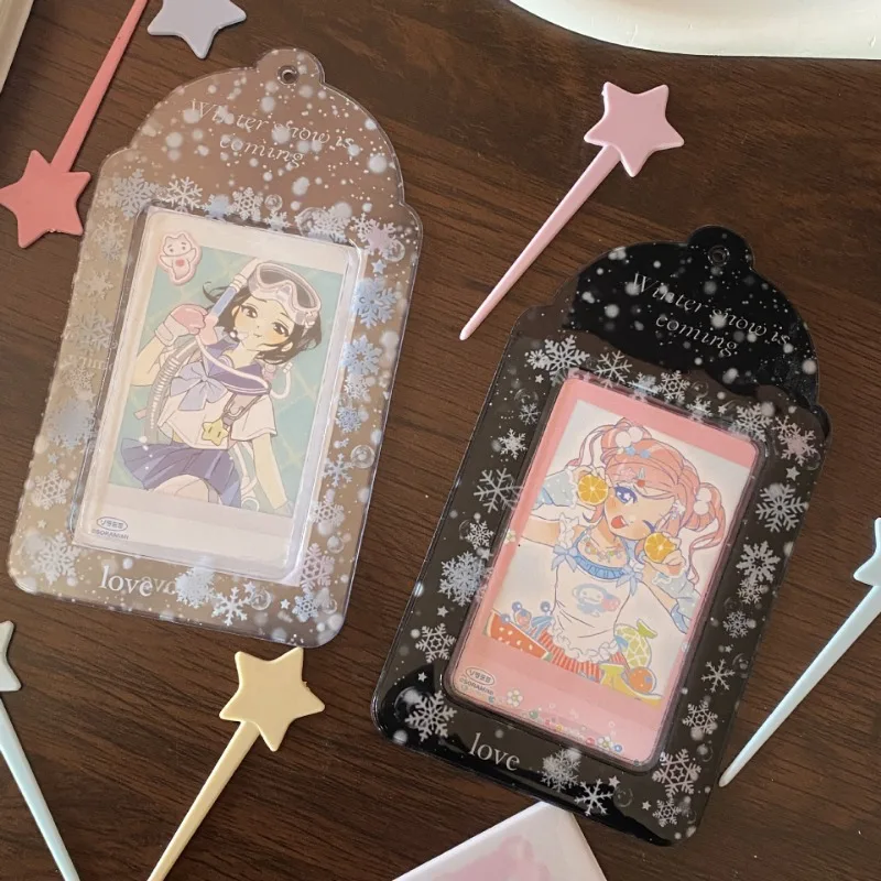 Creative Design Kpop Photocard Holder Fashion Snowflake Displaying Photo Card Cover Case Portable ID Student Card Protector
