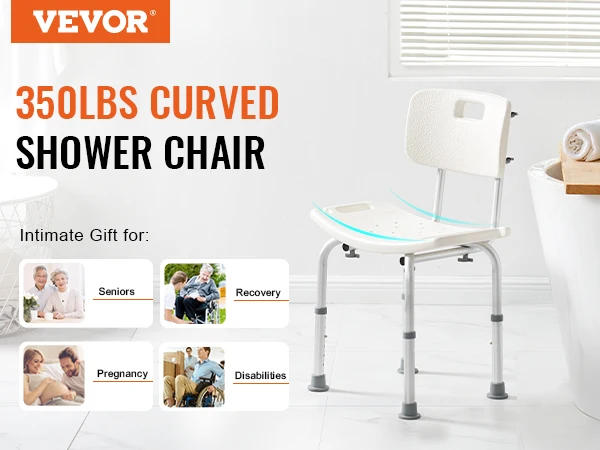 VEVOR Shower Chair Shower Seat with Back Adjustable Height Shower Stool Shower Chair for Inside Shower Bathtub Non-slip Chair