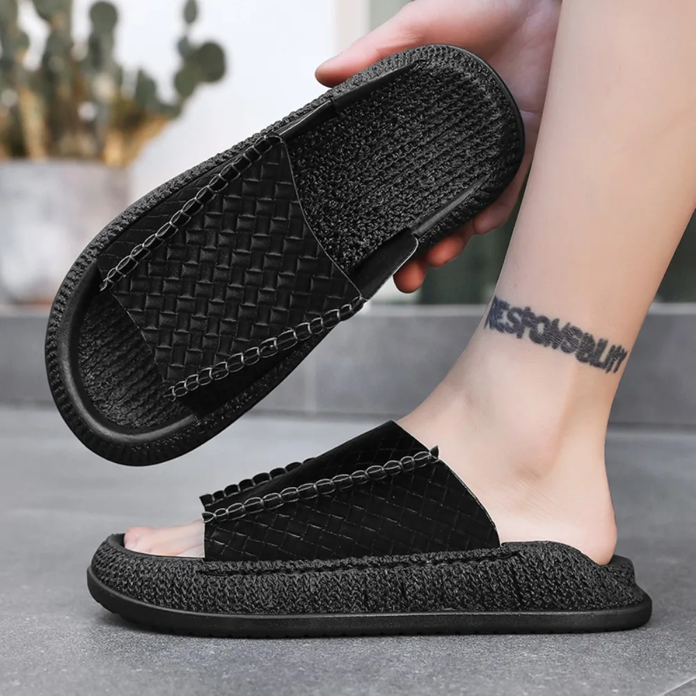 2026 Linen Women Shoes Color Matching Leisure Indoor Floor Shoes Summer Home Slippers Ladies Open Toe Slippers Flat Shoes