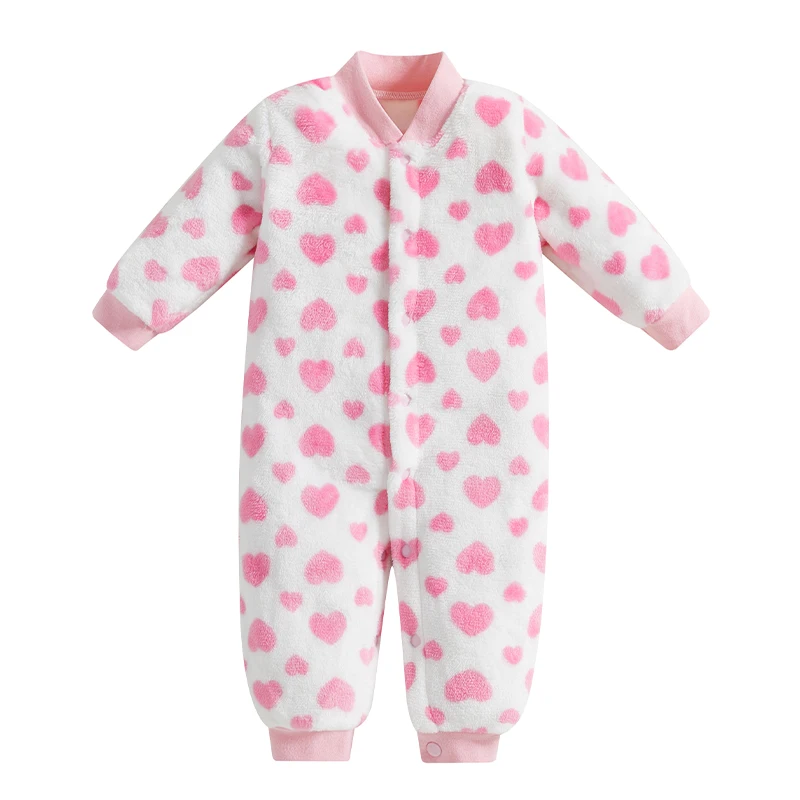 Baby Jumpsuit Long Sleeve Button Closure Heart Winter Romper Loungewear for Boys Girls