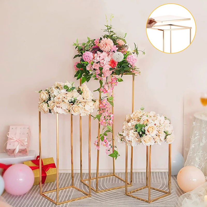 Metal Flower Rack For Wedding center decoration Gold Frame Backdrop Stand Road Guidance Birthday Party Baby Shower Desktop Decor