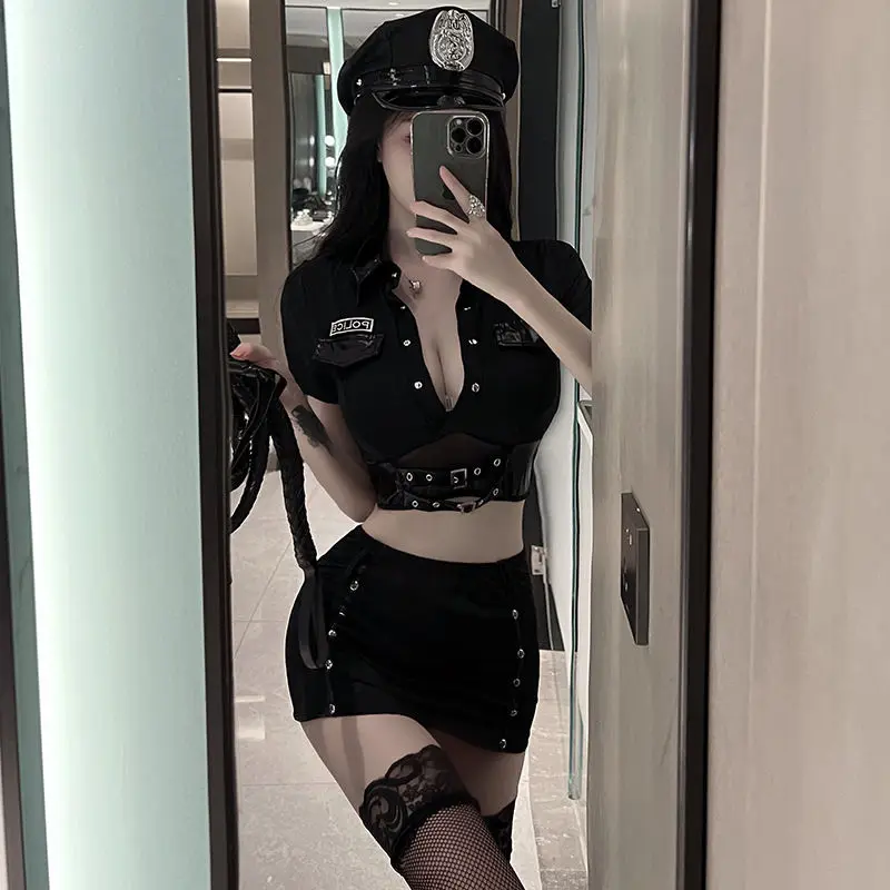 

S-XXXL Hot Sale Woman Sexy Police Costume Adult Cop Officer Uniform Halloween Policewomen Cosplay Fancy Dress