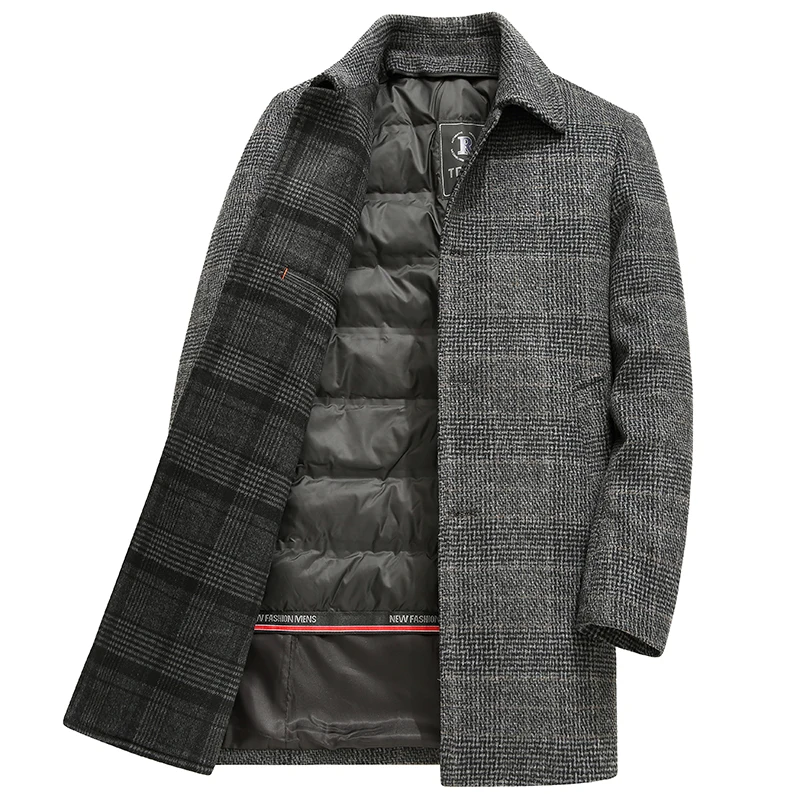 

High Quality Men's Plaid Woolen Coat 2025 Winter Business Casual Warm Checkered Overcoat Outwear Thicken Wool Windbreaker Jacket