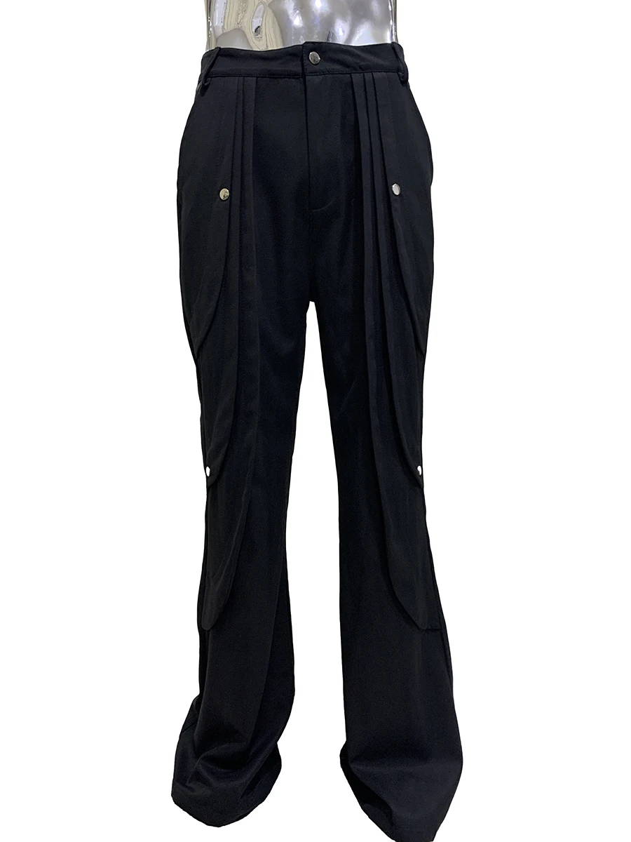 

Весенне-осенние длинные крутые красивые черные расклешенные брюки для мужчин с высокой талией, роскошная дизайнерская одежда с структурилизмом, уличная одежда в стиле эмо 2025 штаны мужские