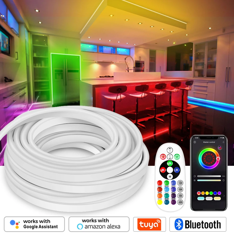 Tuya WiFi LED Neon Strip 220V RGB Led Strip Light Smart Waterpoof IP67 Ribbon Tape Flexible LED Neon Lamp 5050 Remote Bluetooth