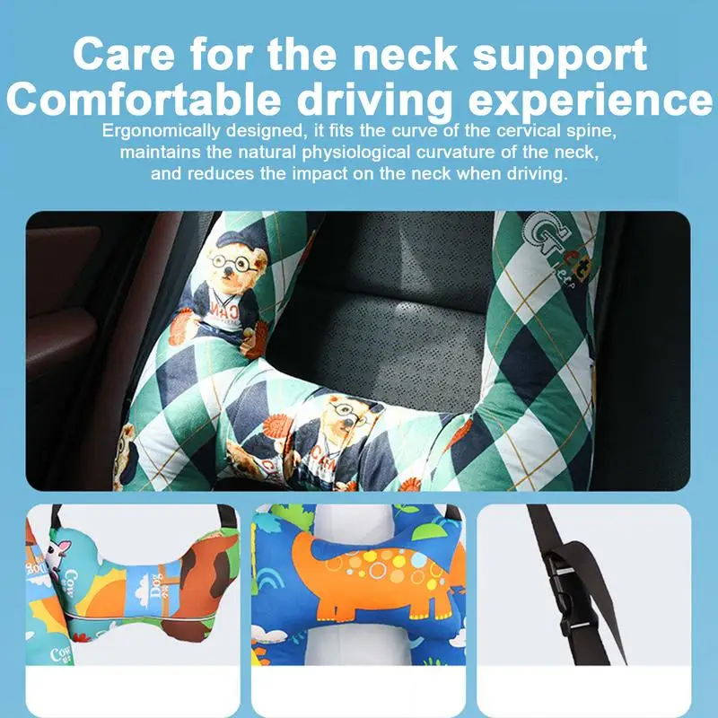 Cute Animal Pattern Kid Car Sleeping Neck  Head Support H Shape Children Travel Pillow Cushion  Neck Safety Car Pillow For Kids