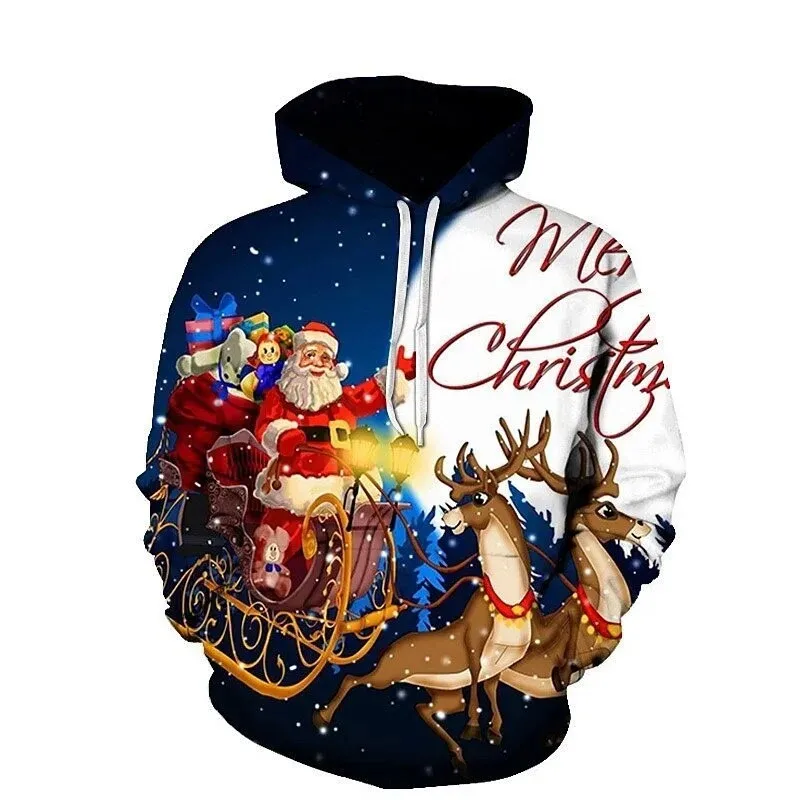 Merry Christmas Hoodies For Men And Women Funny Cartoon Santa Claus Pullovers Fashion Hooded Clothing For Men Street Wear