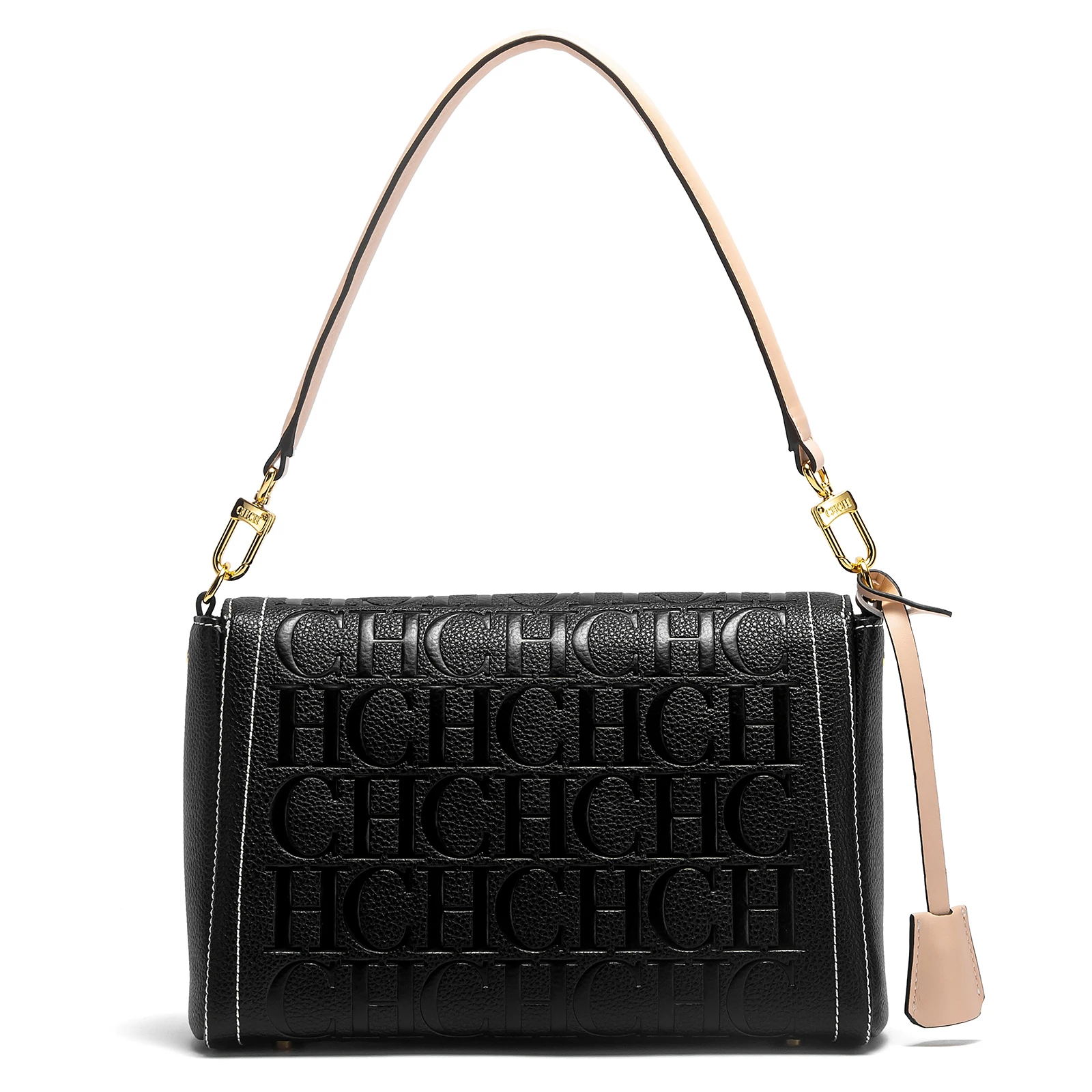 CHCH Shoulder Bag for Women Leather Purse Black Crossbody Handbag Convertible with Adjustable Strap ﻿