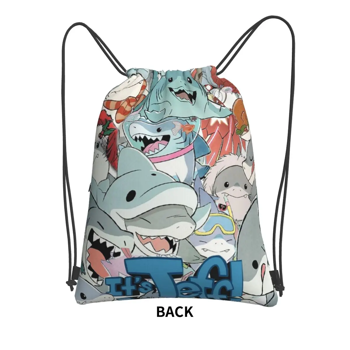 Cute Jeff The Land Shark Cartoon Backpacks Multi-function Drawstring Bags Sports Bag Book Bags for Man Woman Students
