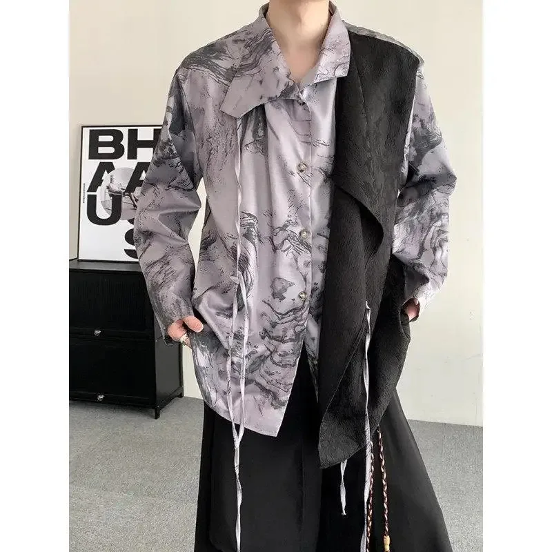

NewTraditional Chinese Men Gray Wedding V Collar Ink And Wash Painting Blazer Suit Instagram Style Jacquard Coat5;c,6's.2;b'8,
