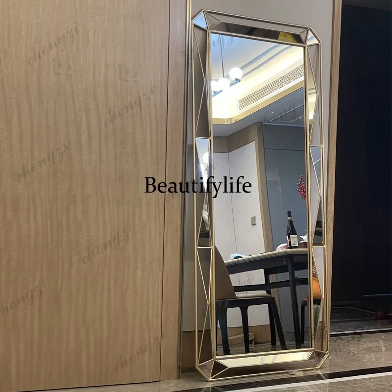 European full-body mirror wall-mounted cloakroom floor-to-ceiling wrought iron light luxury wall-mounted full-length mirror