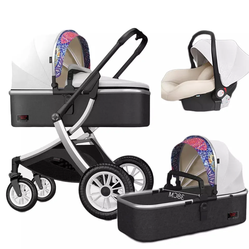 Poussette de Luxe 3 en 1 pour Bébé, Chariot Portable de Voyage, avec Cadre en Aluminium, Voiture Paysagère Haute pour Nouveau-Né