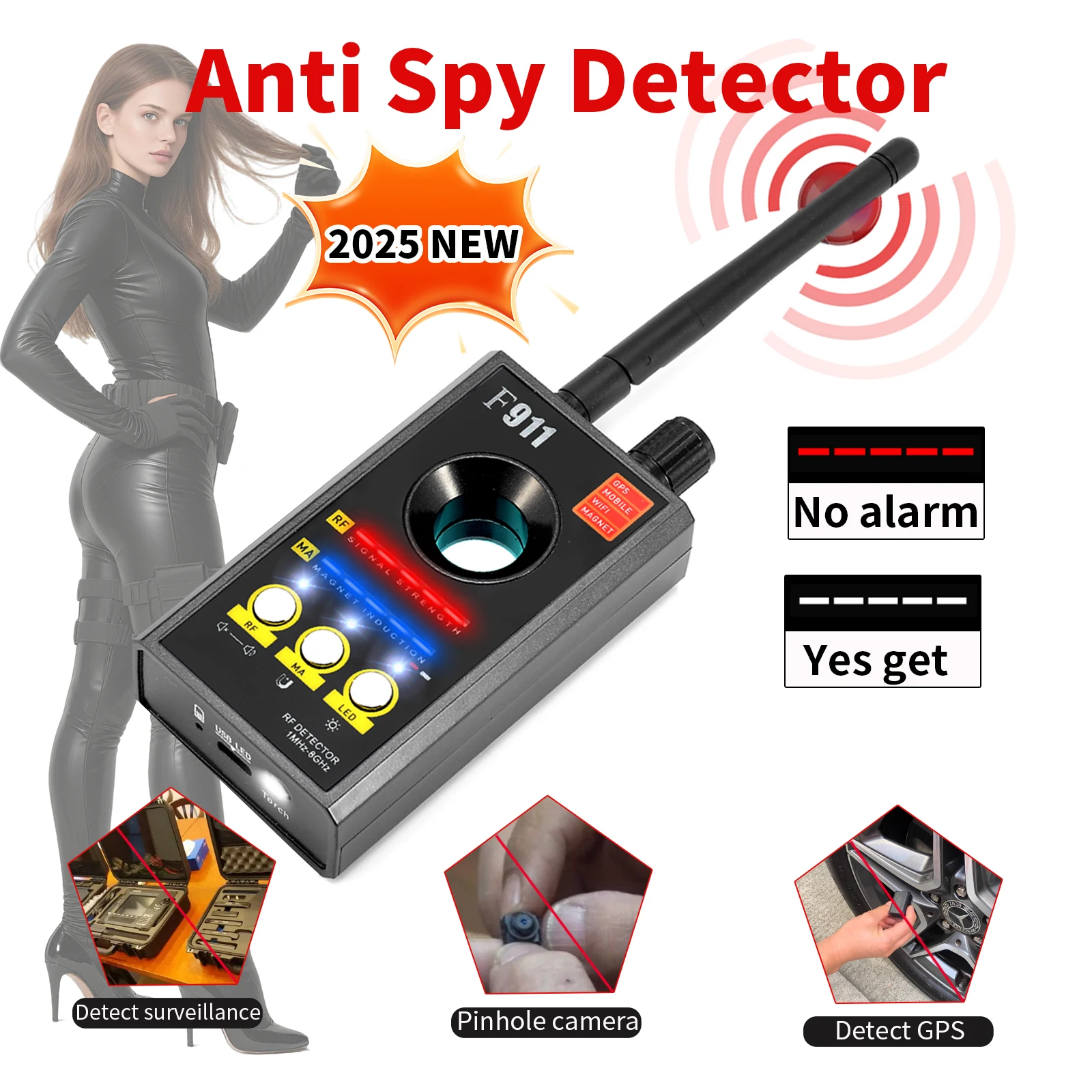 F911 كاشفات الكاميرا الخفية، كاشف الكاميرا، كاشف التجسس، كاشف الحشرات ونظام تحديد المواقع، مكتشف كاميرا الأمن، الماسح الضوئي بالأشعة تحت الحمراء #1