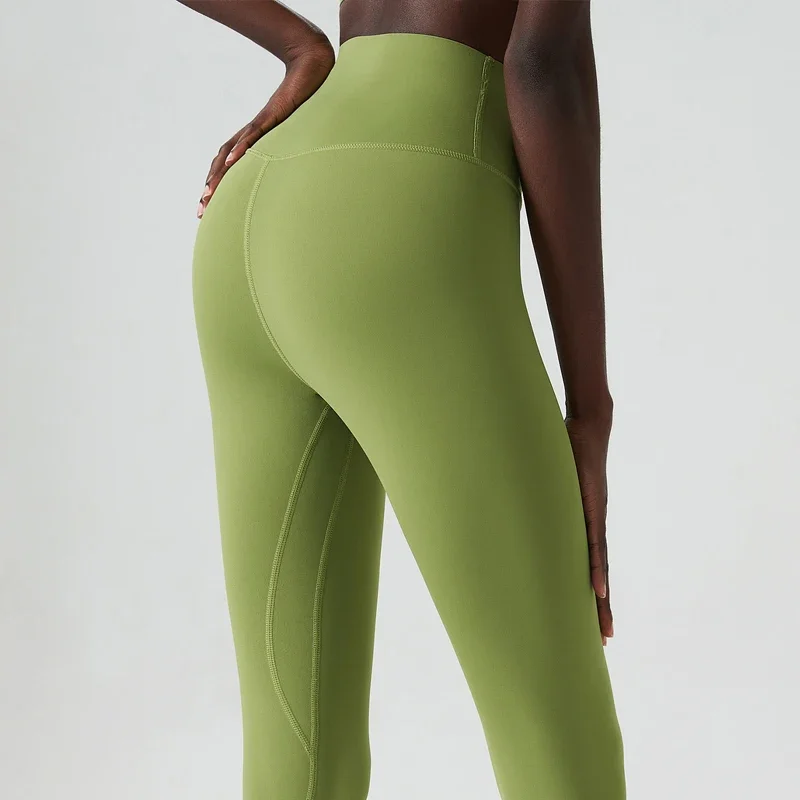 Pantalones de Yoga suaves de Color sólido para mujer, mallas deportivas antideslizantes de cintura alta para Fitness, mallas transpirables de secado rápido para entrenamiento, ropa de gimnasio