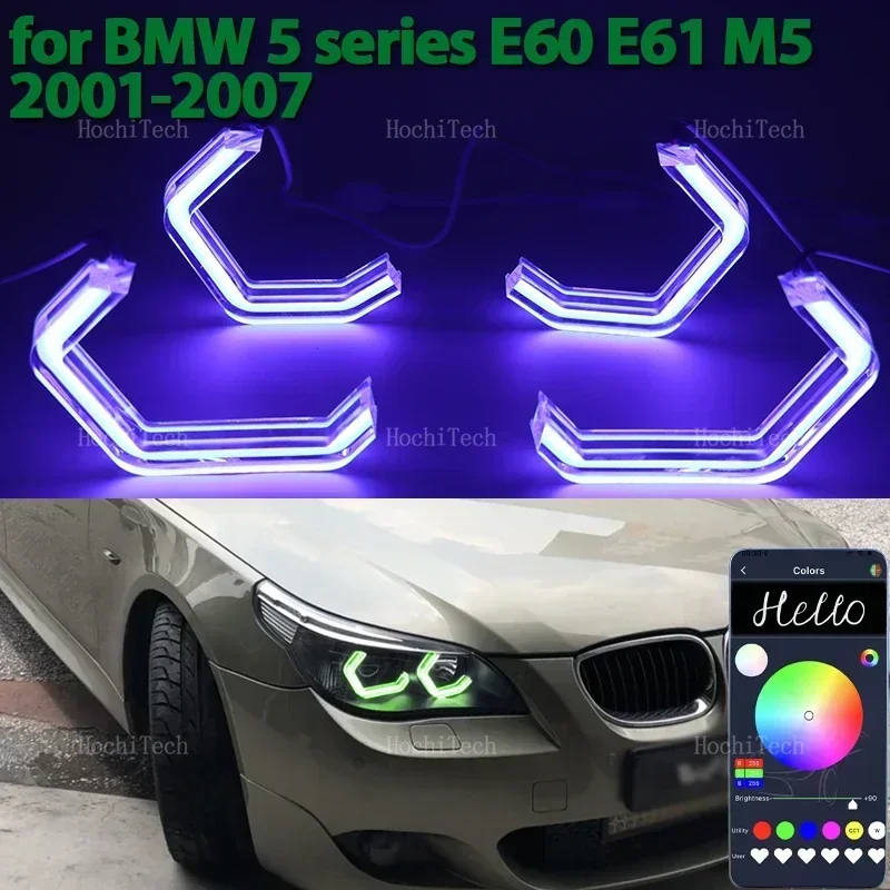 

RGB Multi Colors M4 Style Light Rings APP Control DRL LED Angel Eyes Kit for BMW 5 Series E60 E61 M5 2001-2007