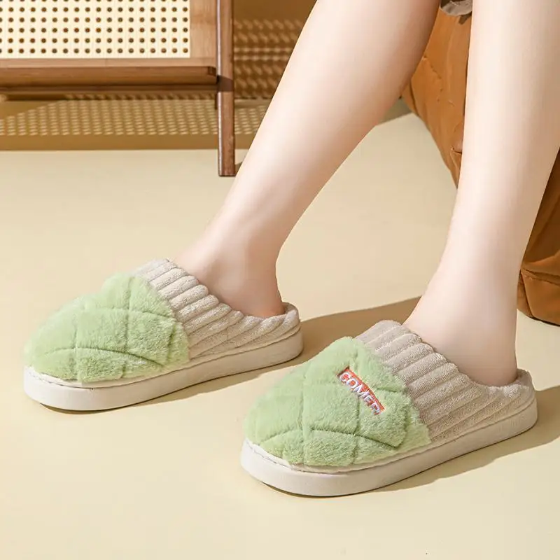 Bequeme Plüsch-Hausschuhe für Damen mit Dicker Sohle, Unisex Winter Fleece-Gefütterte Rutschfeste Warme Schuhe, Paar-Hausschuhe in Übergrößen – Detail 8
