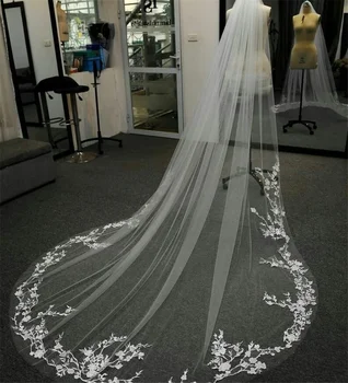 ผ้าคลุมหน้าเจ้าสาวยาว2024เครื่องประดับผมผ้าคลุมหน้าเจ้าสาวผ้าลูกไม้ขอบใบประดับดอกไม้ผ้าปะติดดอกไม้ผ้าคลุมหน้าเจ้าสาวสีขาวงาช้างอ่อนผ้าคลุมหน้าวิหาร