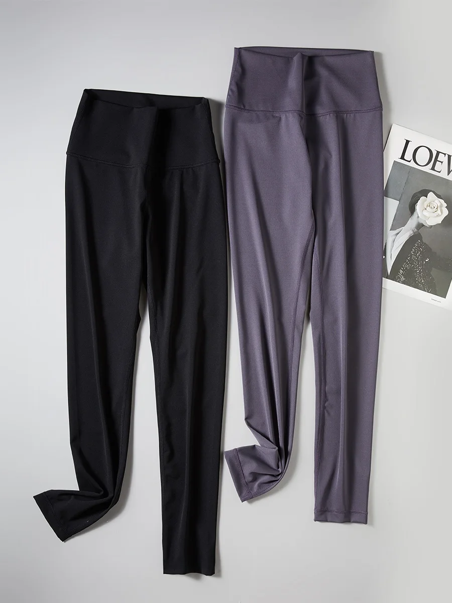 High-Waist Silk Yoga Pants Skin-Friendly Breathable Inner 00%  Silk Sl Comfortable Base Layer Trousers