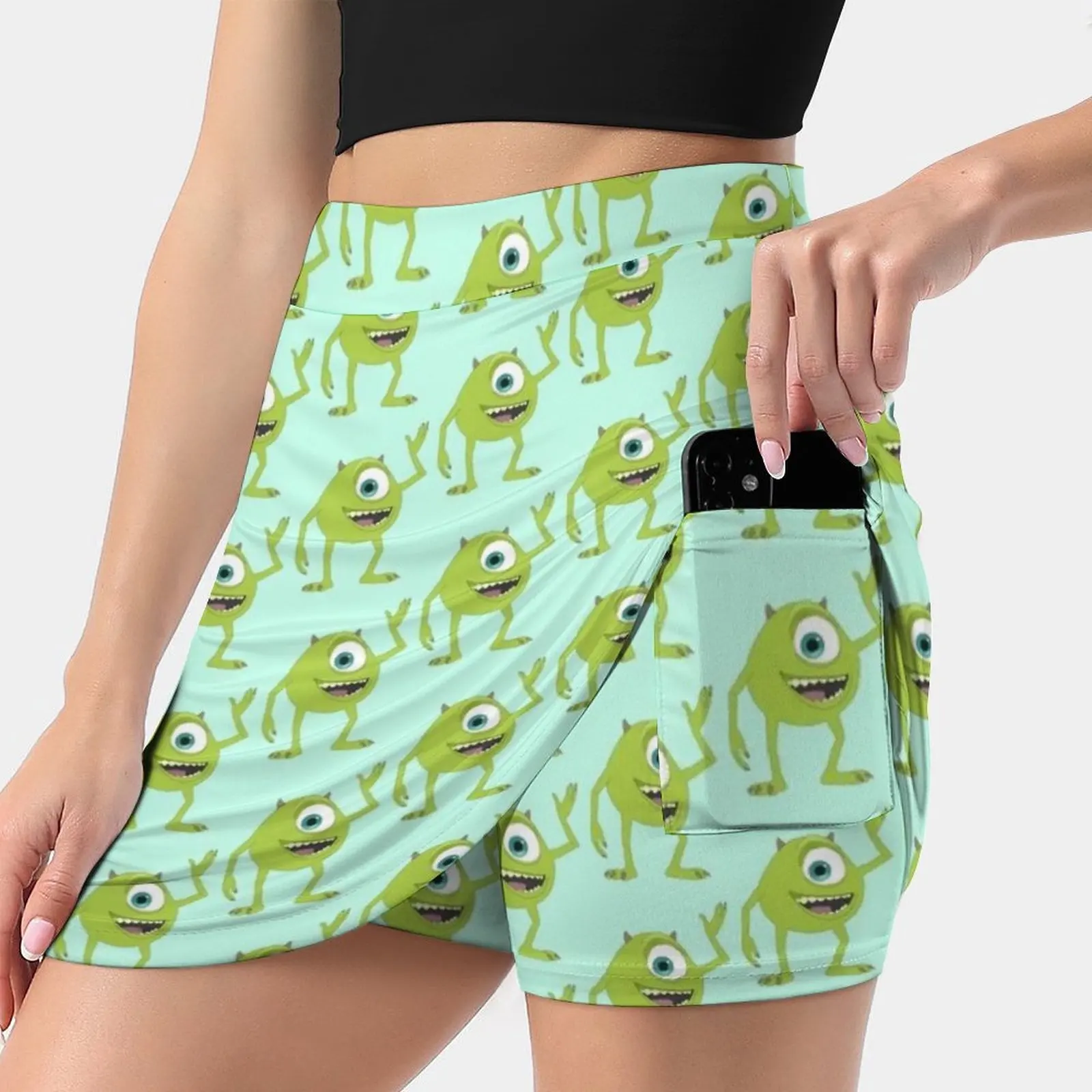 Pattern Women's skirt With Hide Pocket Tennis Skirt Golf Skirts Badminton Skirts Running skirts Mike Sully Monsters Inc Green