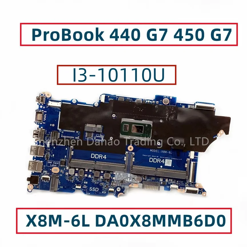 X8M-6L HP ProBook 440 G7 450 G7 노트북 마더보드용 DA0X8MMB6D0, 5205U I3-10110U DDR4 UMA L78083-001 L78083-601